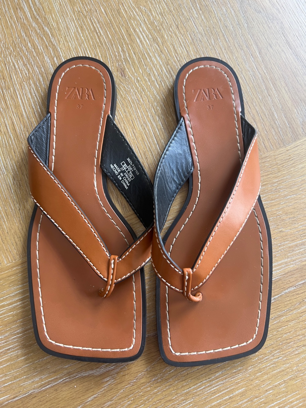 ZARA Brown Leather Cross-Strap Women’s Sandals
